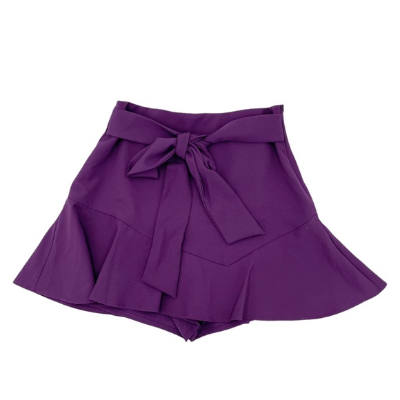 Zara Skirts New Zara Purple Bermuda Skort Tie Belt Flare Belted